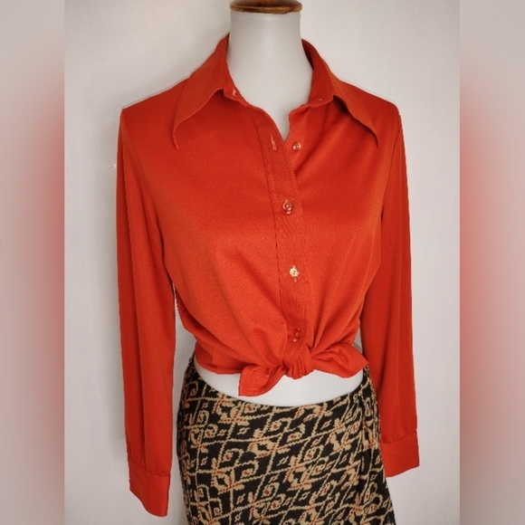 VINTAGE ALEX COLEMAN BRICK POLY BLOUSE - Picture 1 of 8